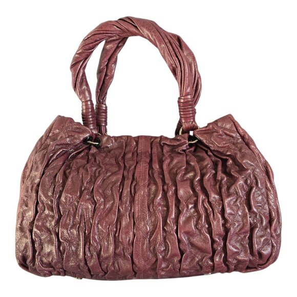 Donald J Pliner Plum/Wine/Burgundy Large Leather Handbag Purse Geometric Pattern - Picture 4 of 15